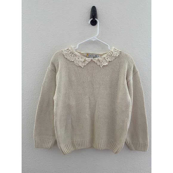 Chaus Sweaters - VTG Dead stock Chaus Cream Silk Blend Lace Collar Pullover Sweater Cottagecore M